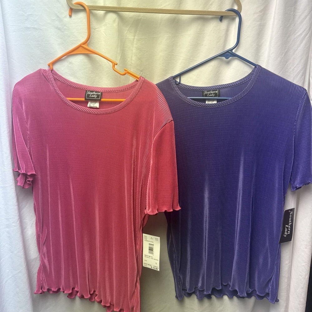 NWT Lot of 2 Southern Lady Purple Pink Ruffle Hem Solid Tops Size Large Y2K 90s